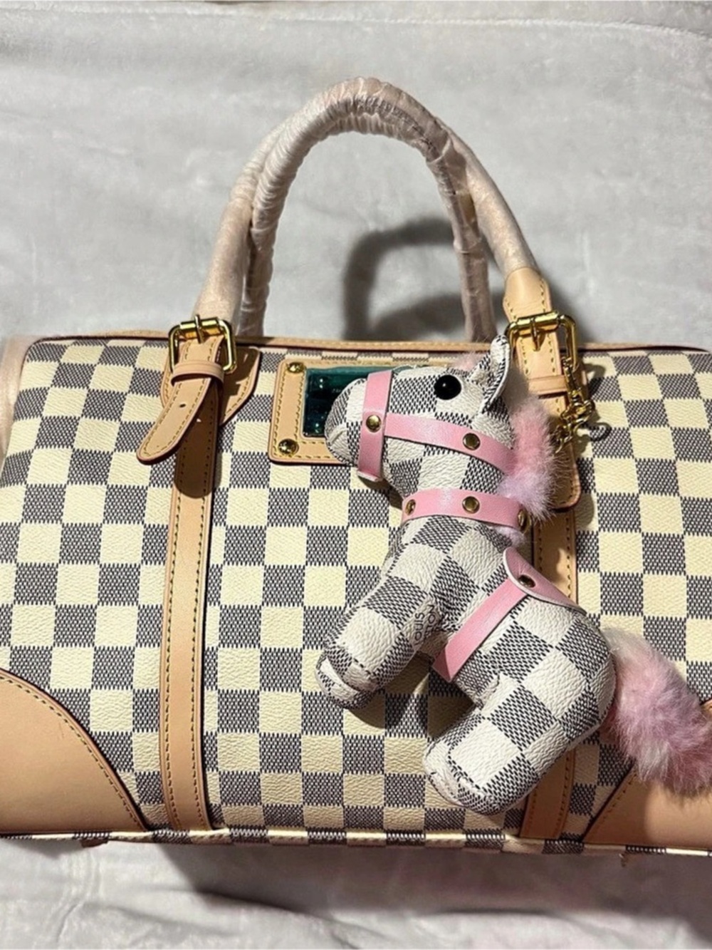 Fashion Inspired Checkered Satchel w/ a Close Matching Horse